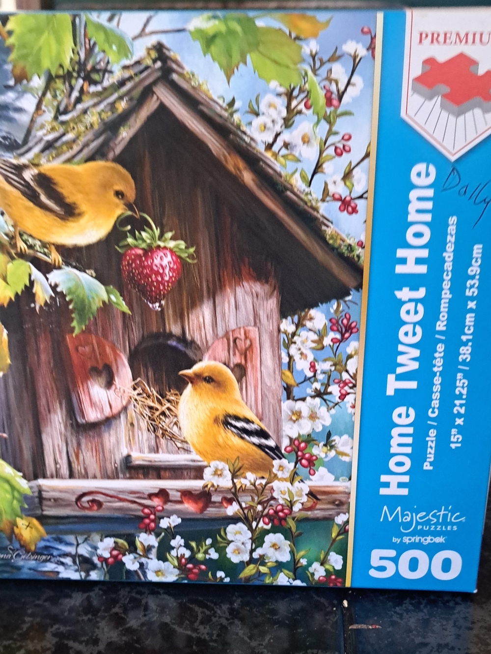 Majestic Yellow Goldfinch Birdhouse Wall Art with Red Strawberry